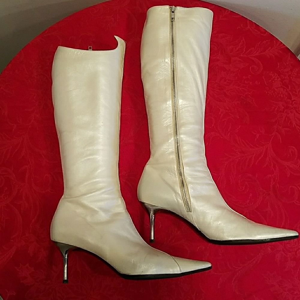 Steve Morris White Leather High Heel Boots Size 40